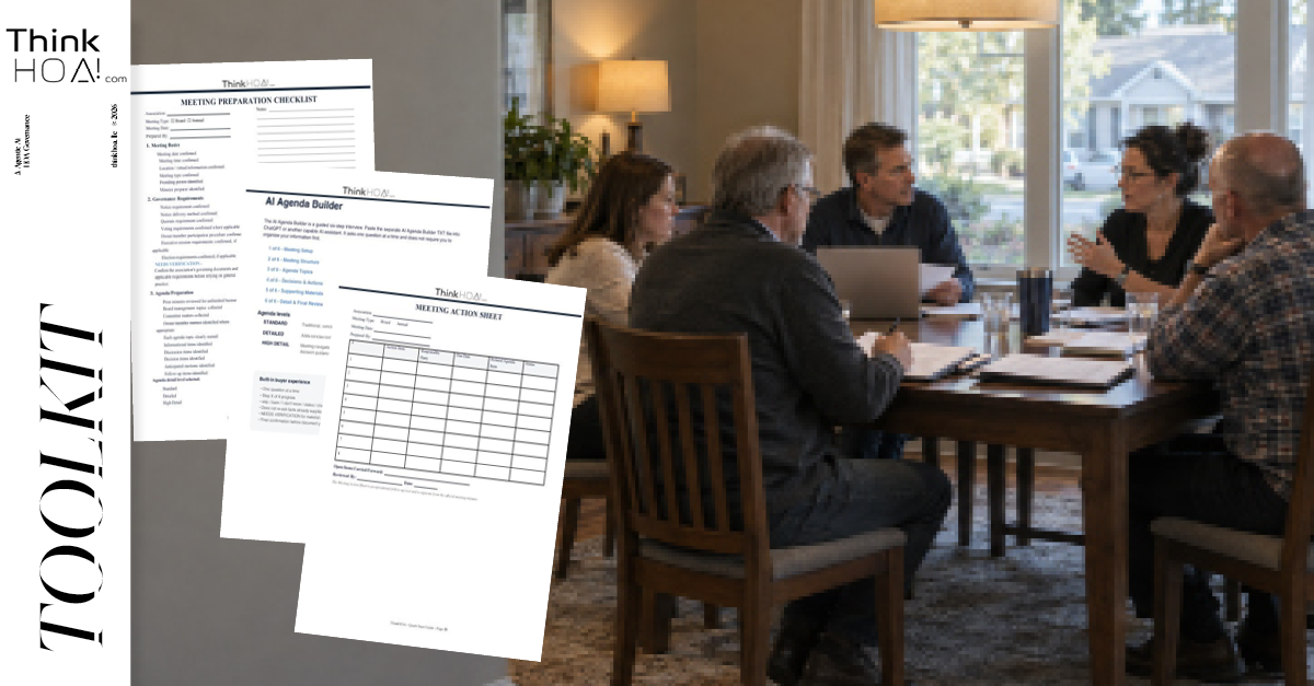 ThinkHOA Meeting Toolkit for HOA board meeting preparation and action tracking