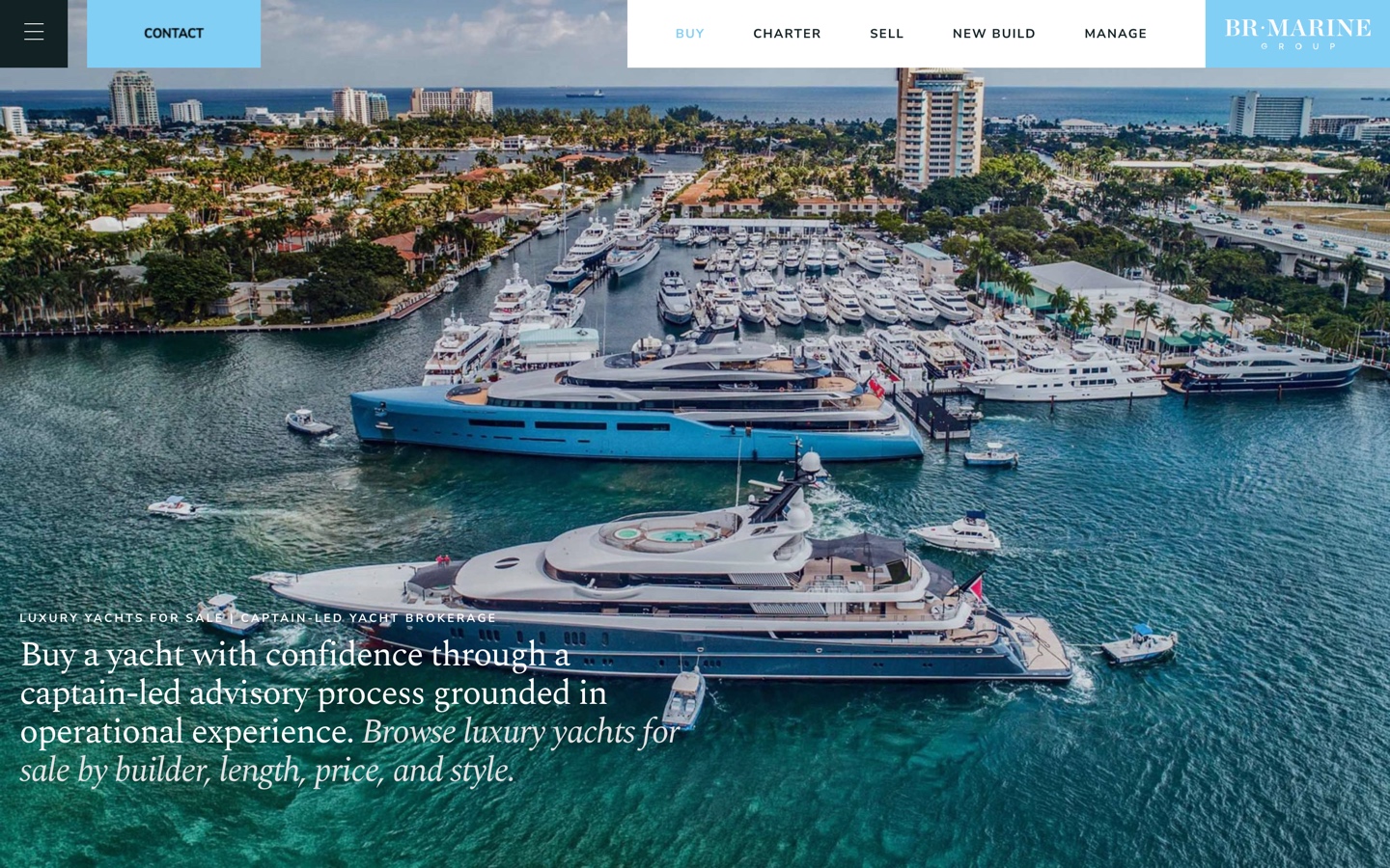 BR Marine Group published sales page with its navigation, logo and complete yacht-sales introduction