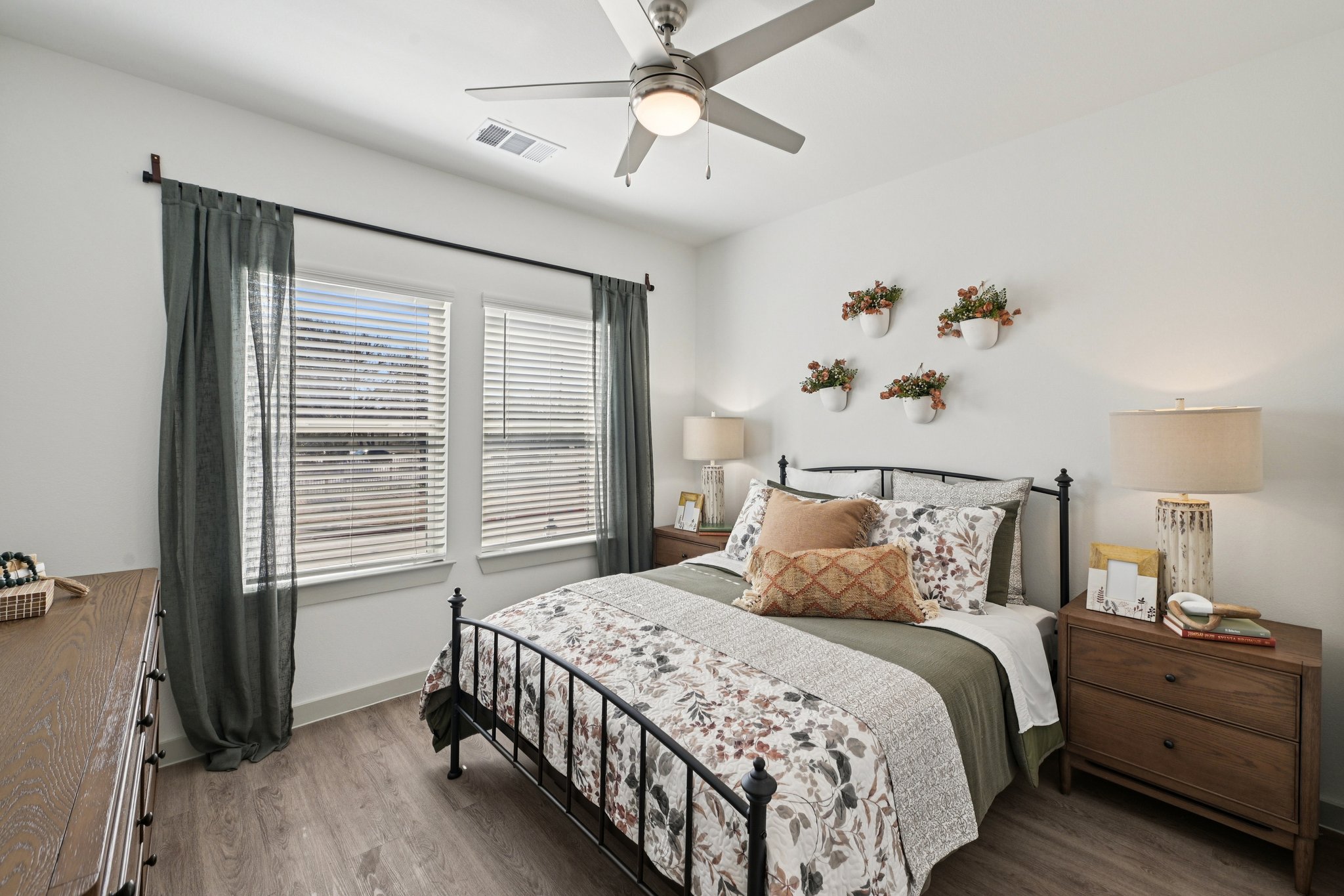 Bedroom with bed and large window