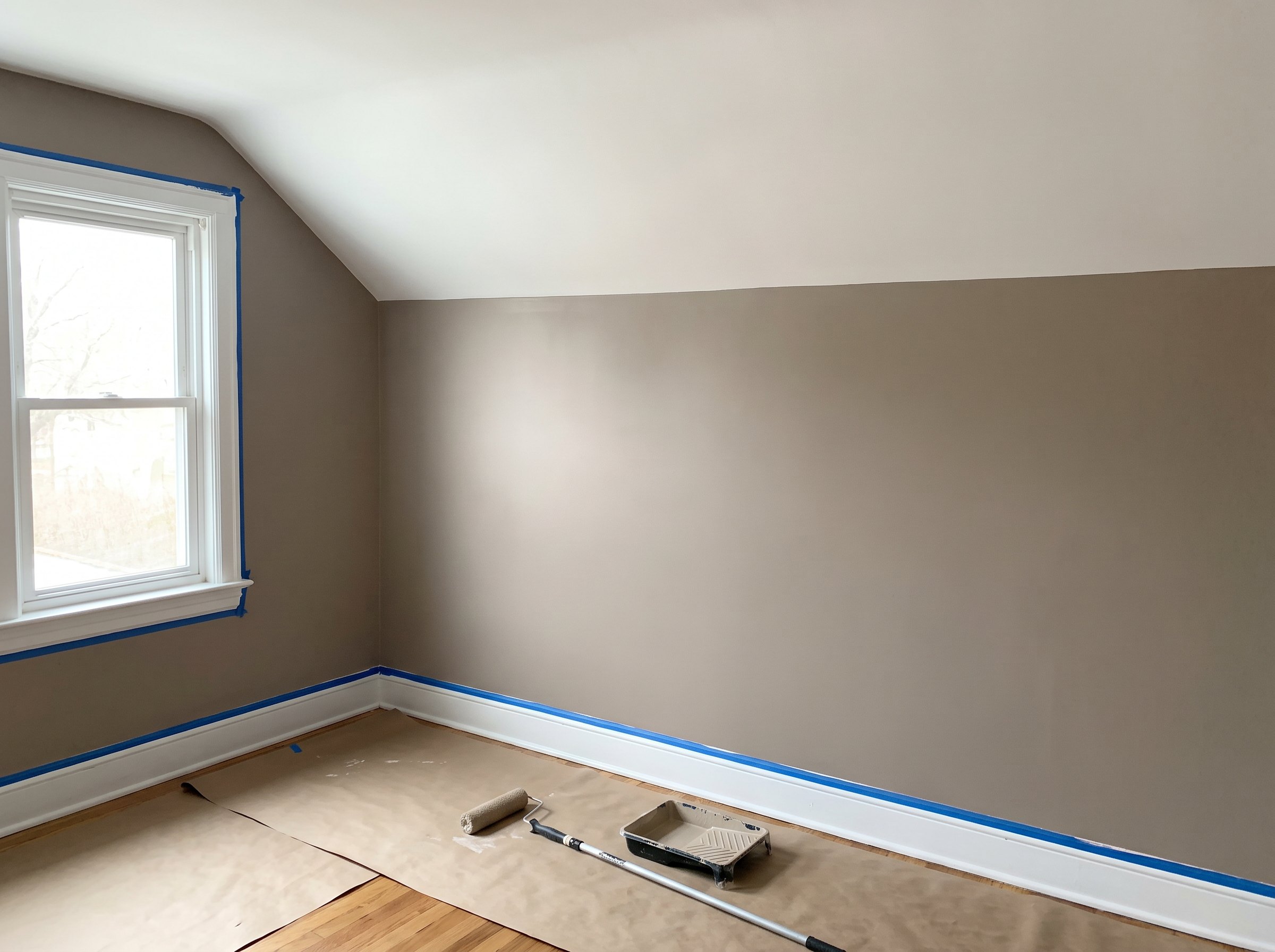 Interior room with freshly painted walls, ceiling and trim