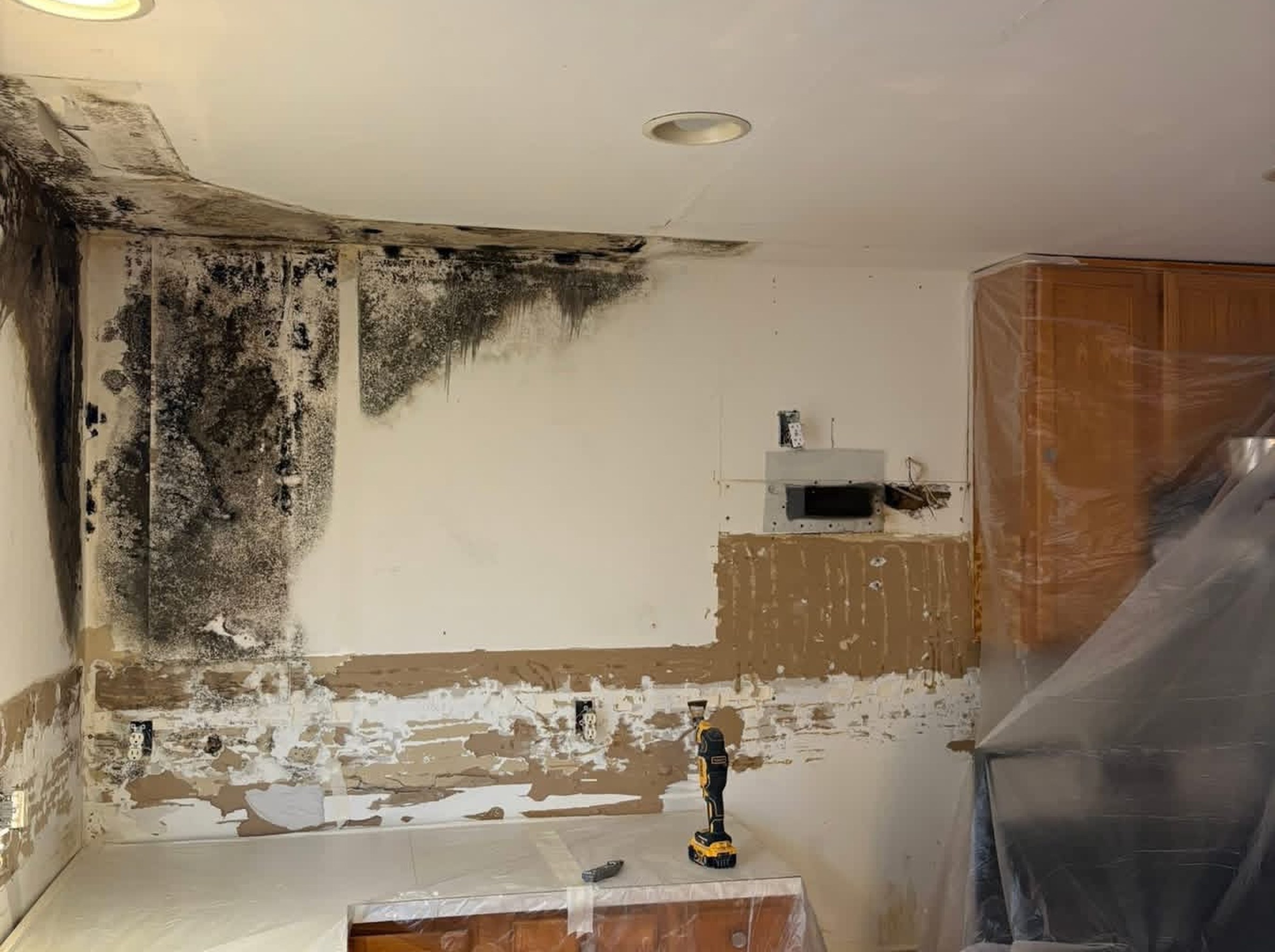 Ceiling section removed and rebuilt after water damage