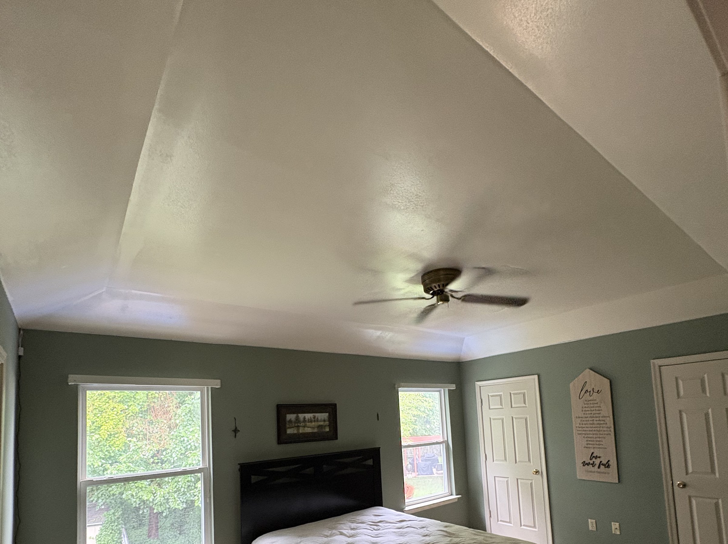 Finished drywall ceiling in an open living space