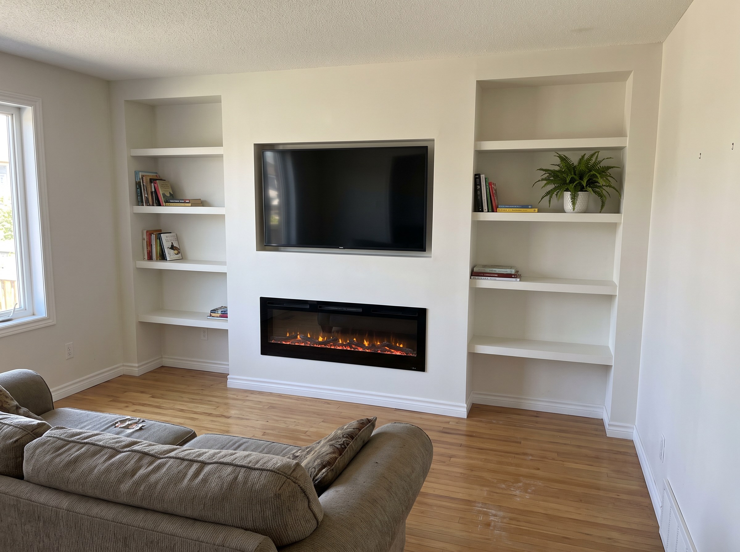 Custom media wall with a recessed television