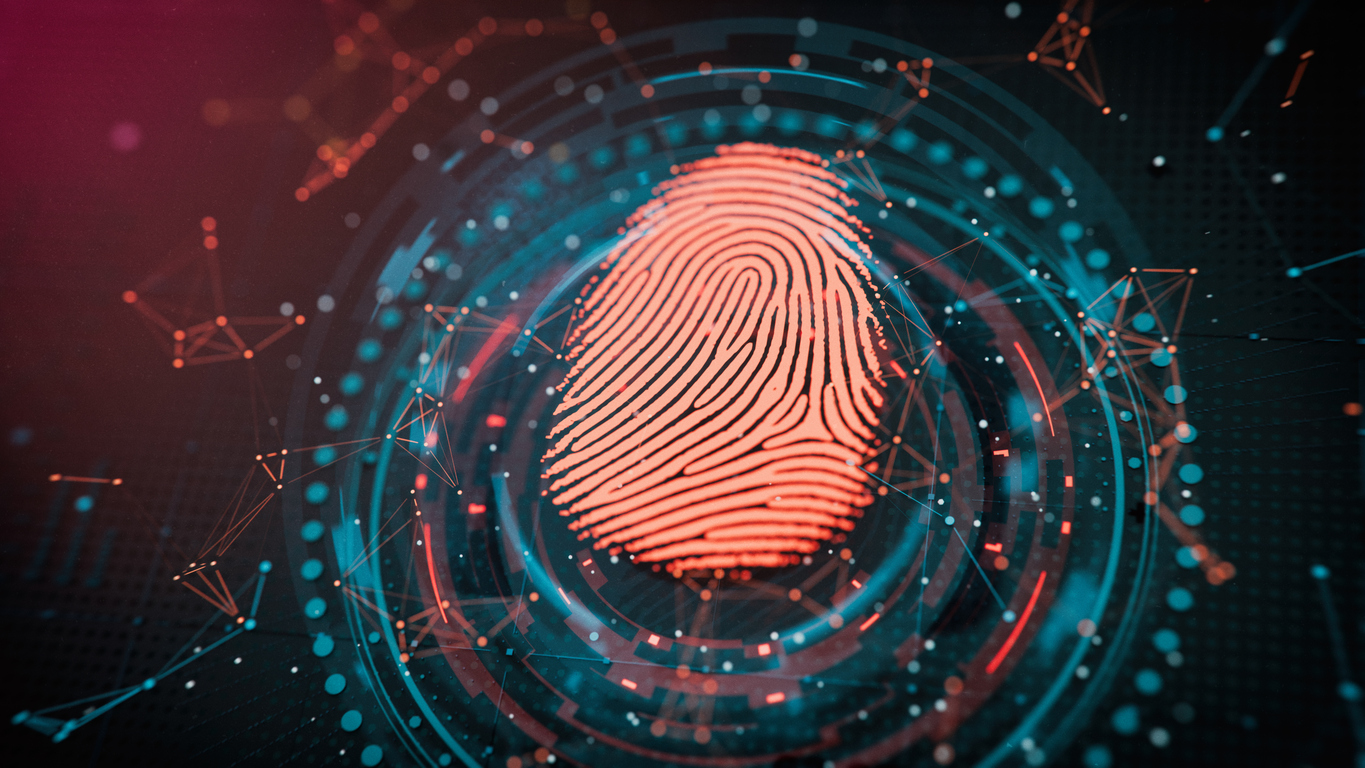 A fingerprint rendered as a digital graphic
