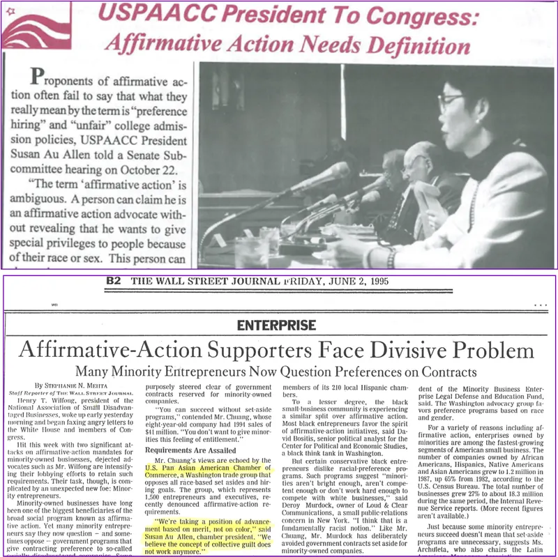 1995 — Wall Street Journal on affirmative action testimony