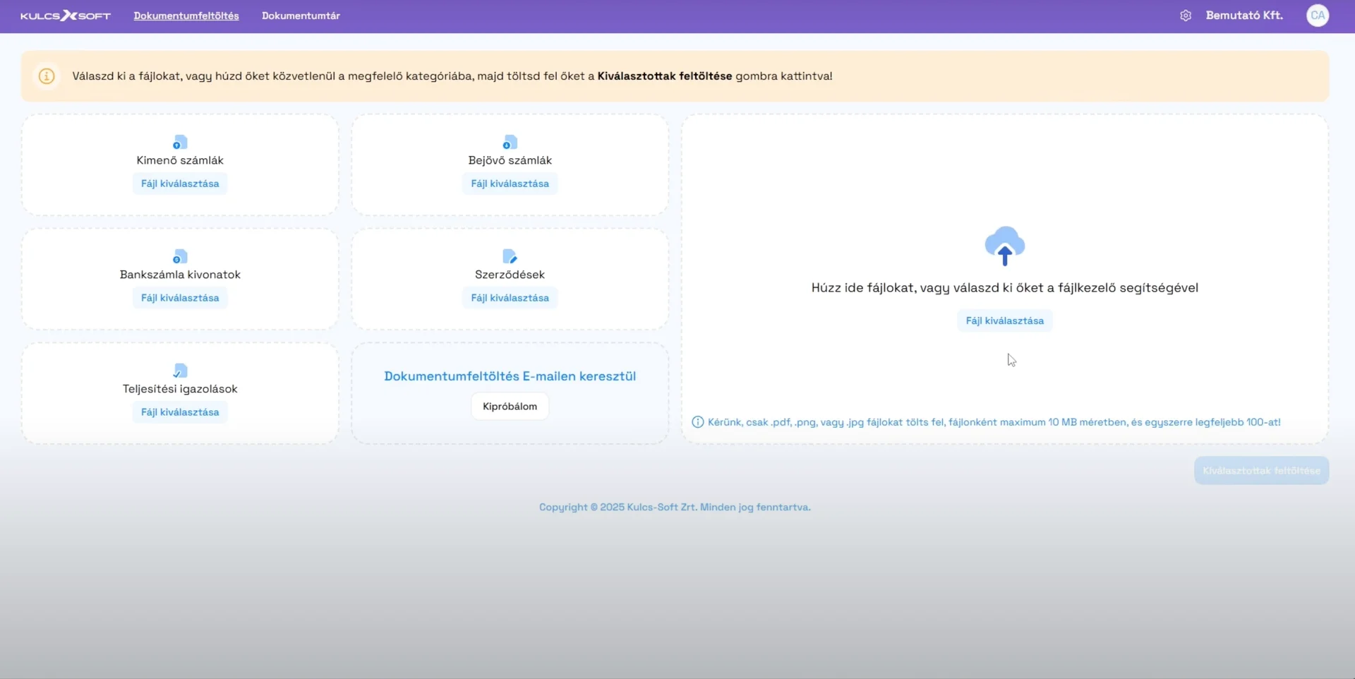 Kulcs Connect dokumentum feltöltési lehetőségek