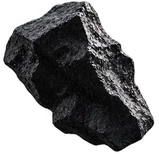 Close-up of a rough, irregularly shaped black rock with a textured surface against a dark gray background.