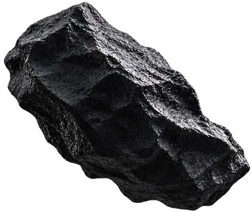 A close-up of a rough, dark gray rock with a textured surface against a gradient black background.