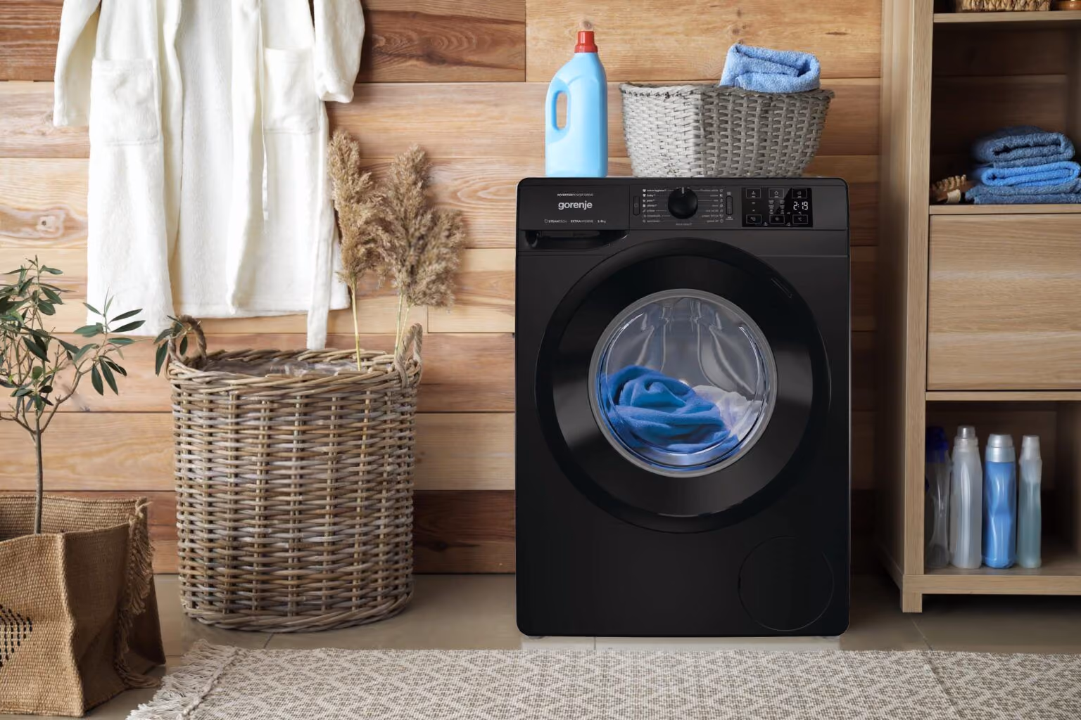 Washing machine installed in a domestic laundry room