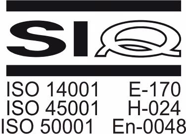 SIQ certification: ISO 14001 E-170, ISO 45001 H-024, ISO 50001 En-0048