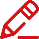 Red pencil icon tilted diagonally.