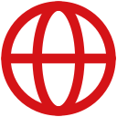 Red icon of a globe with horizontal and vertical lines representing latitude and longitude.