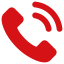 Red telephone handset icon with two curved signal lines indicating a call.