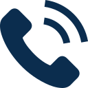 Icon of a dark blue telephone handset with three curved lines indicating a call or signal.