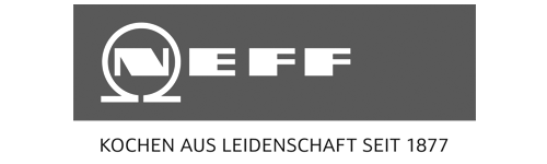 NEFF Logo mit dem Text Kochen aus Leidenschaft seit 1877 unter dem grauen Banner.