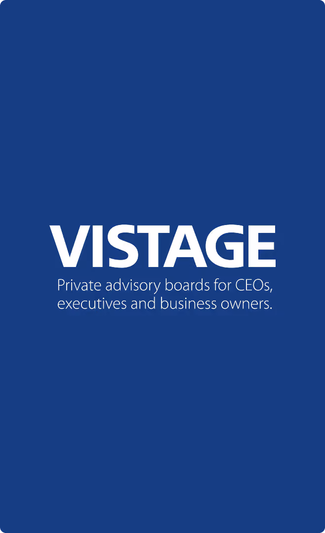 Vistage logo, private advisory boards for CEOs, executives and business owners