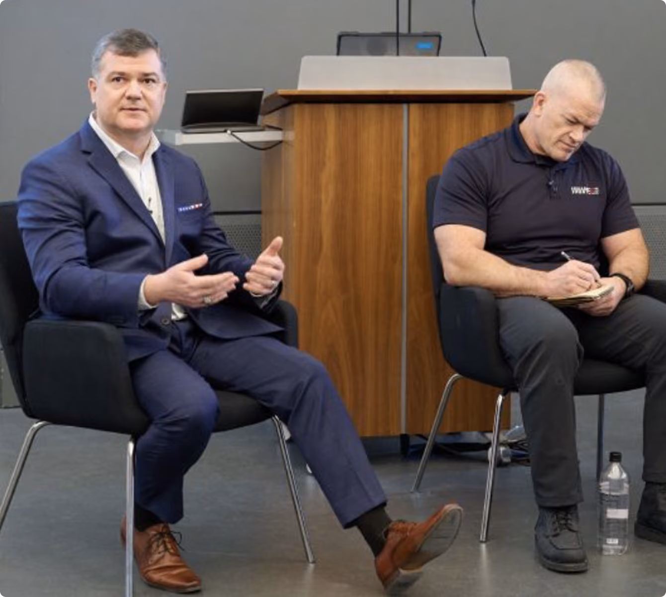 Robert "Cujo" Teschner in an on-stage conversation with Jocko Willink at an NYPD leadership event