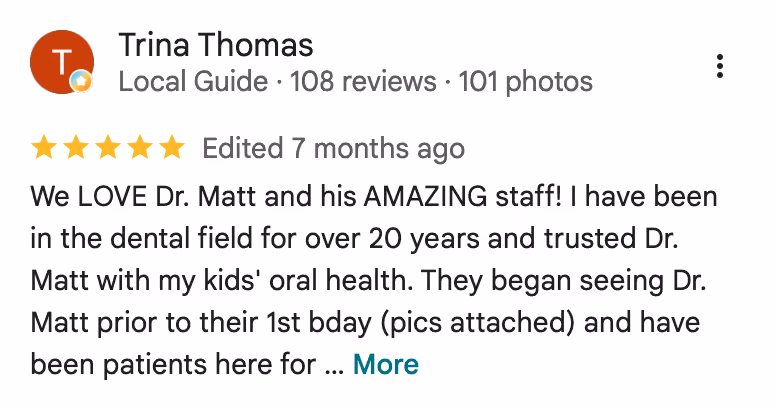 patient review screenshot from google