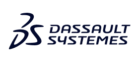 Logo de Dassault Systèmes avec un monogramme stylisé DS à gauche et le texte 'Dassault Systèmes' à droite en bleu foncé.