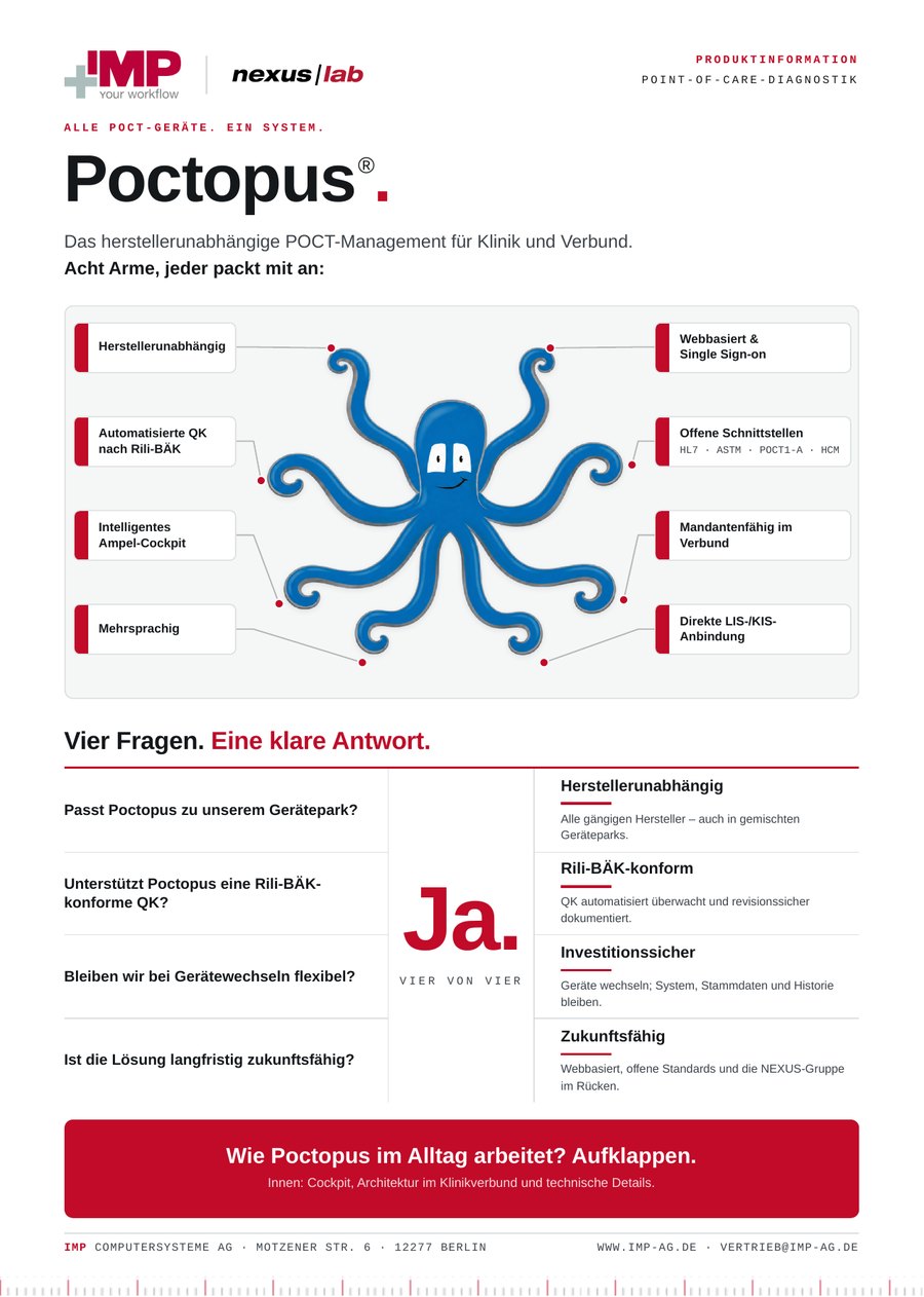 Poctopus Produktinformation, Titelseite