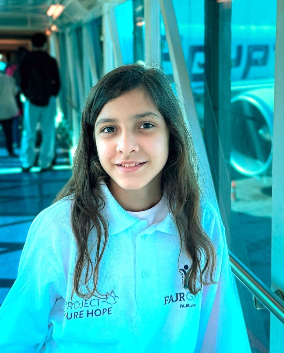 Mariam, a young patient supported by FAJR Global, at hospital in the United Kingdom.