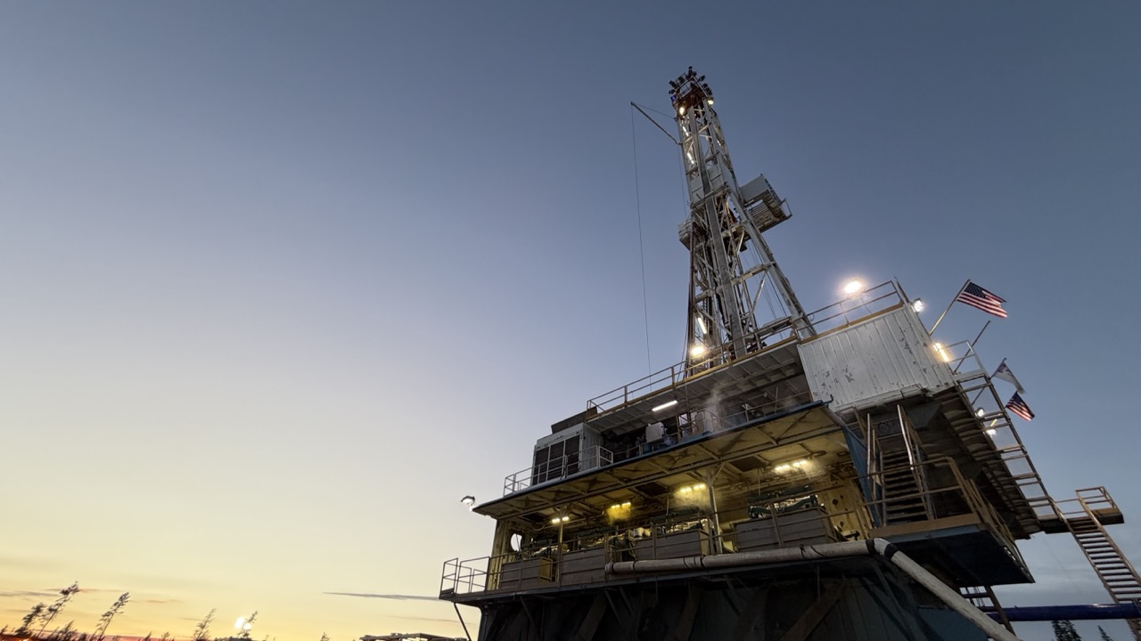 Rig at sunset, currently drilling Project Athena
