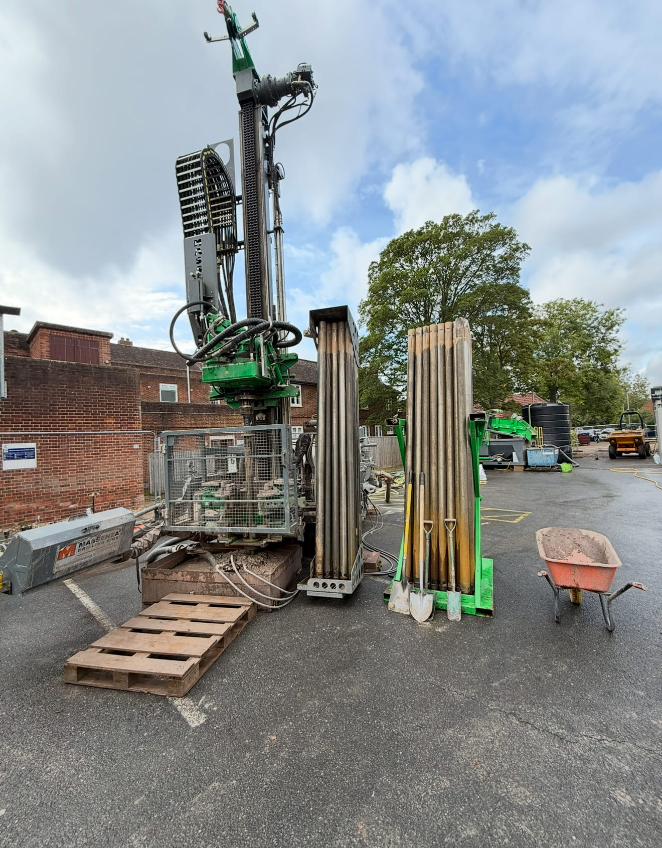 Campus-scale borehole array supporting ground source heating.
