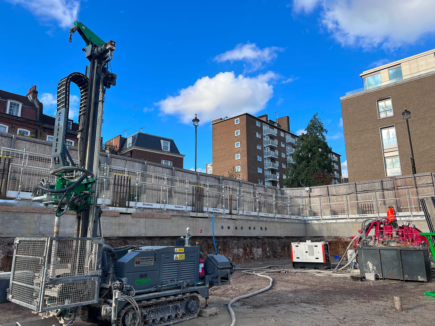 Urban borehole drilling for a large-scale GSHP project in Central London.