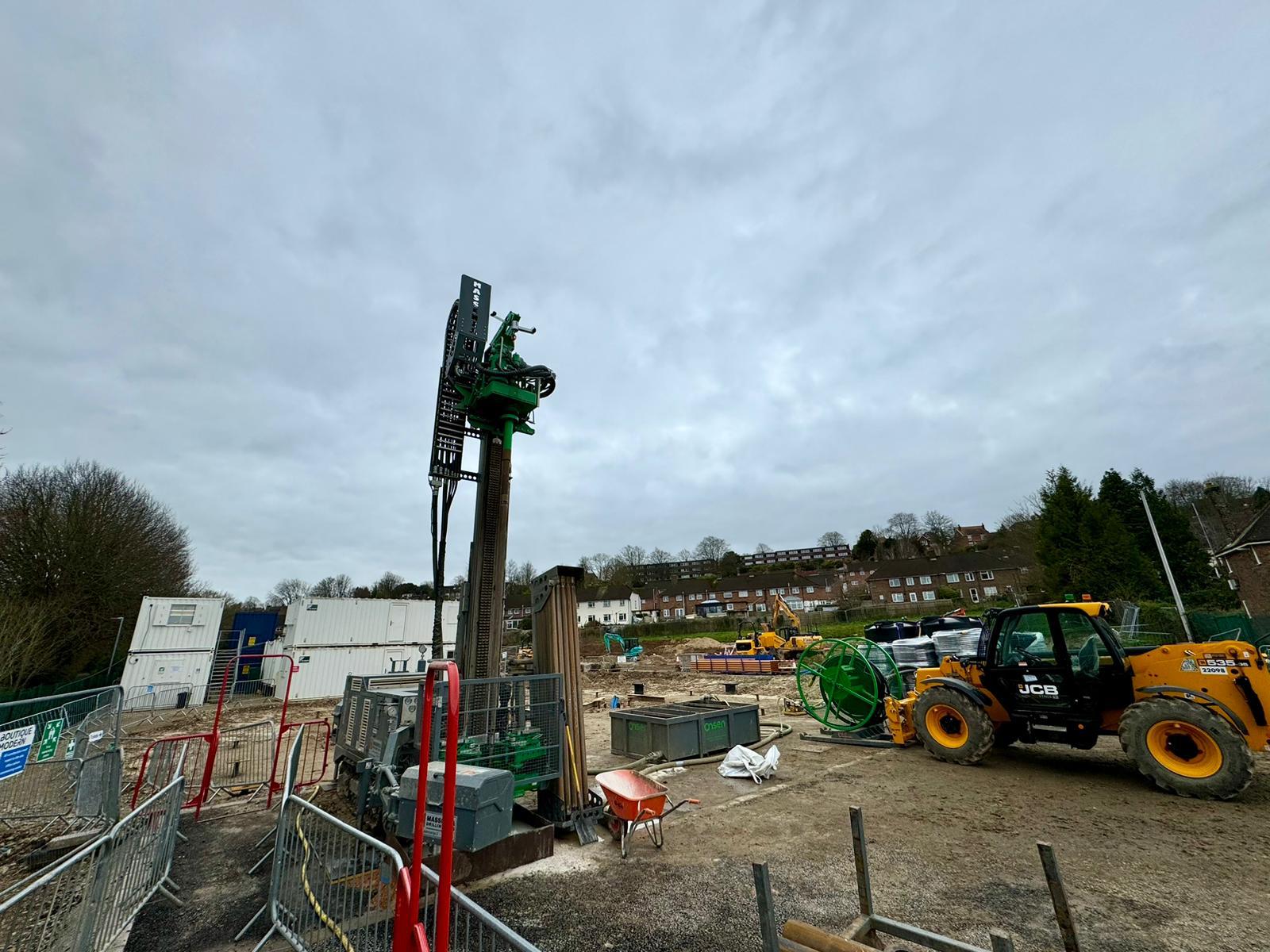 Photograph from a GSHP drilling site, illustrating pre-drill planning.