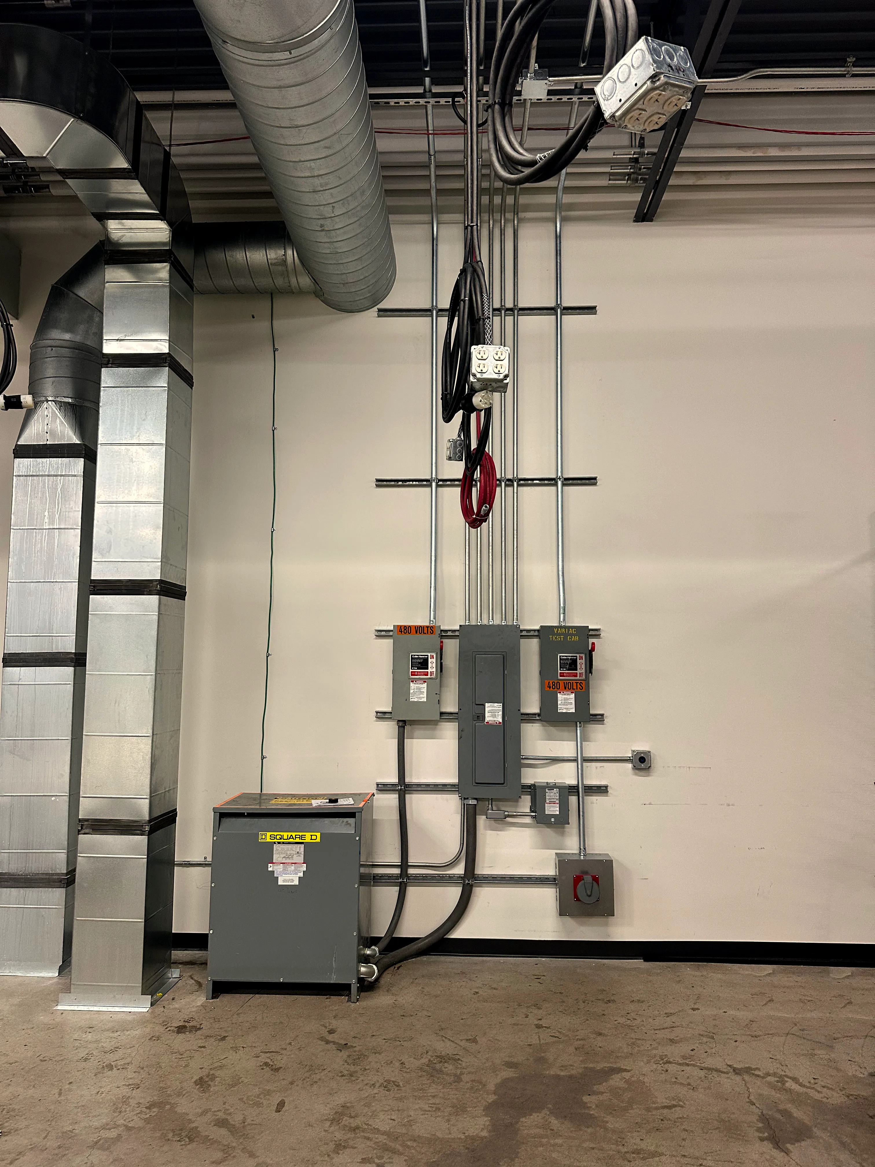 480 volt Disconnect panel and transformer in an industrial environment