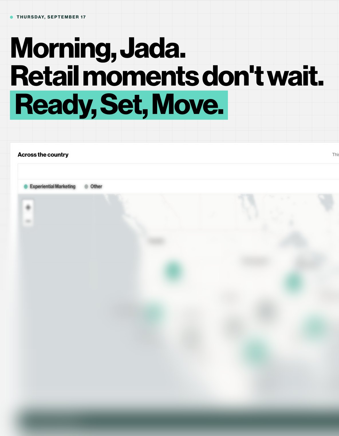 The R.96 platform home screen: "Retail moments don't wait. Ready, Set, Move."
