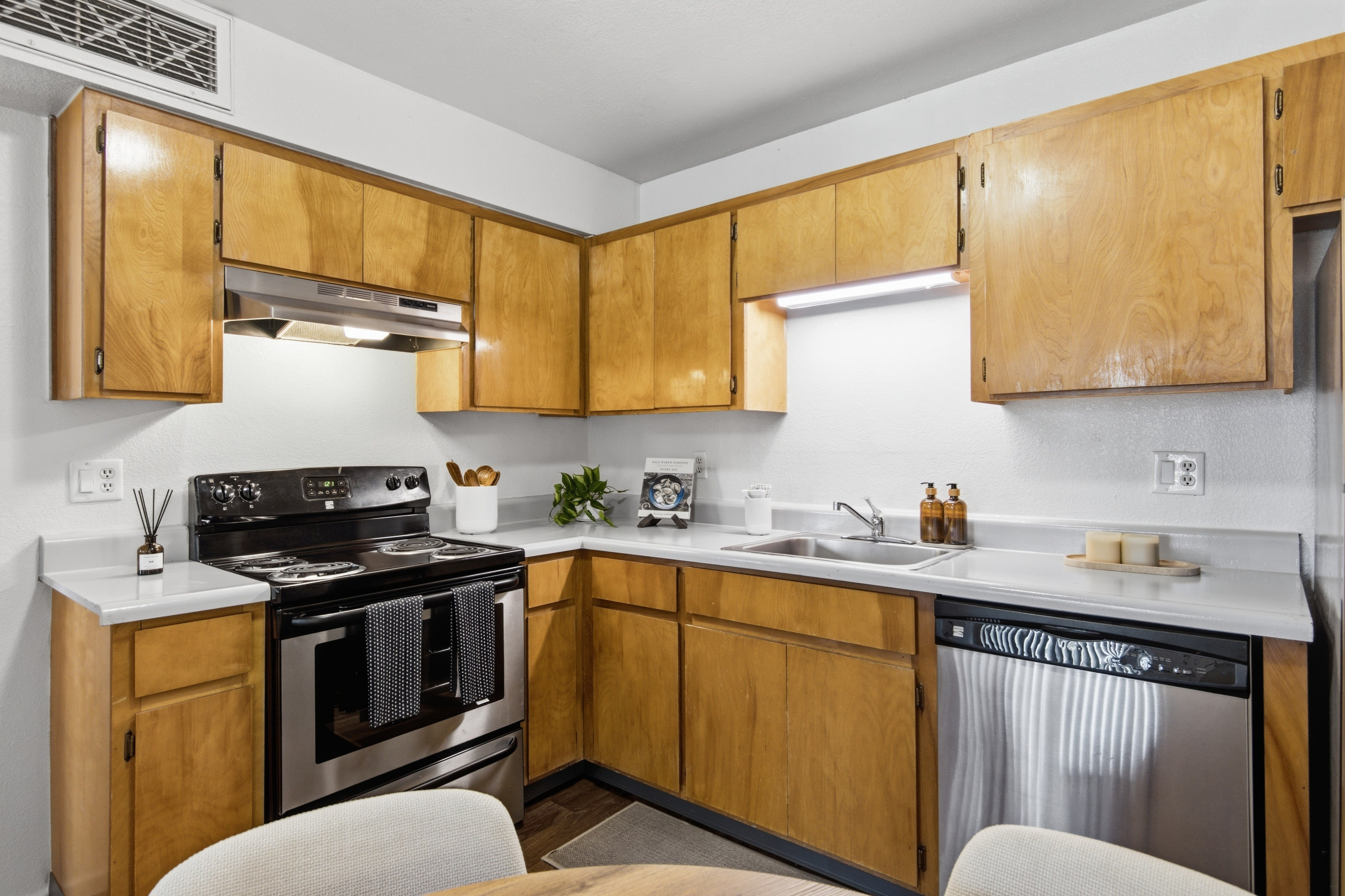 Furnished kitchen, corner view
