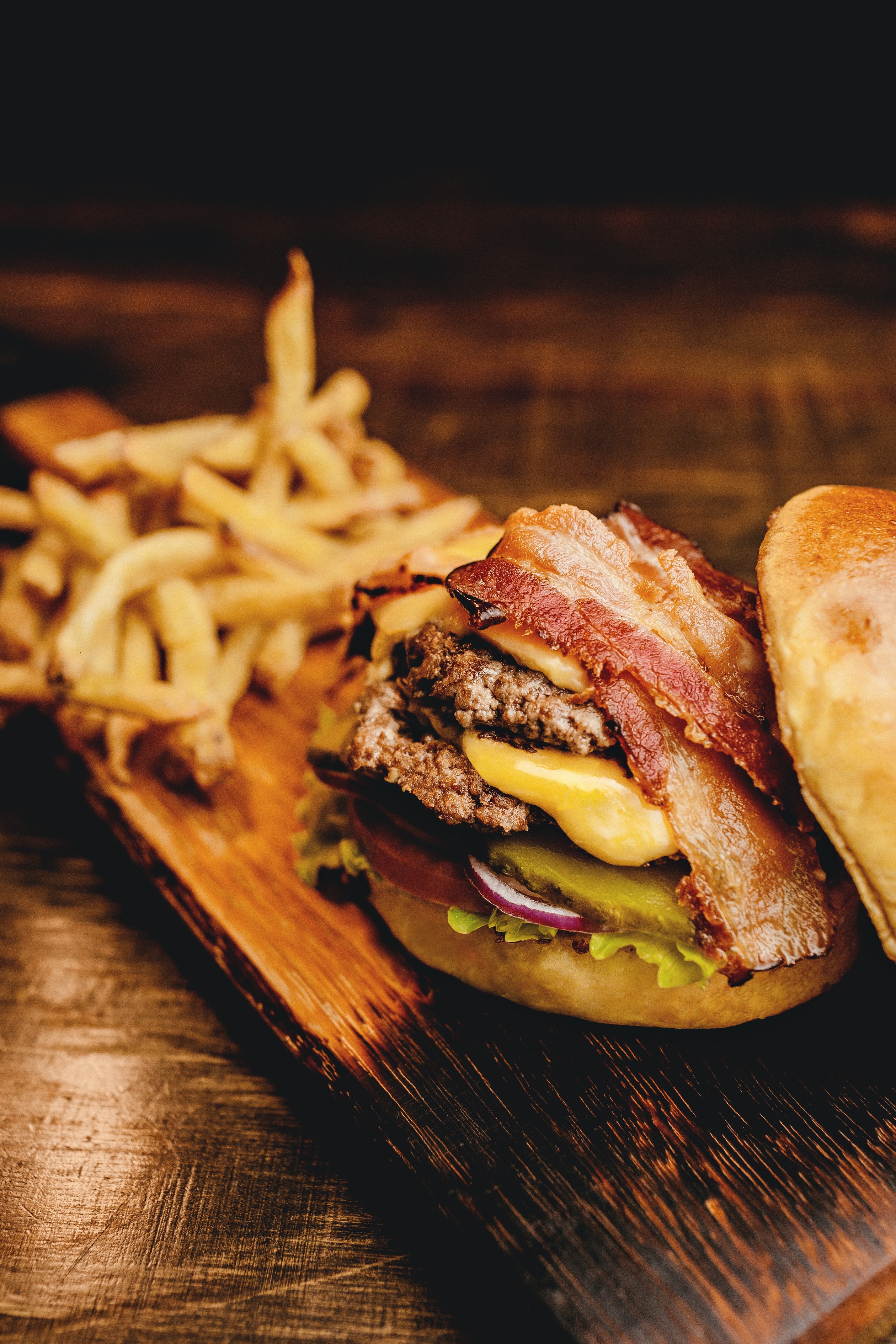 Burger and fries stock image