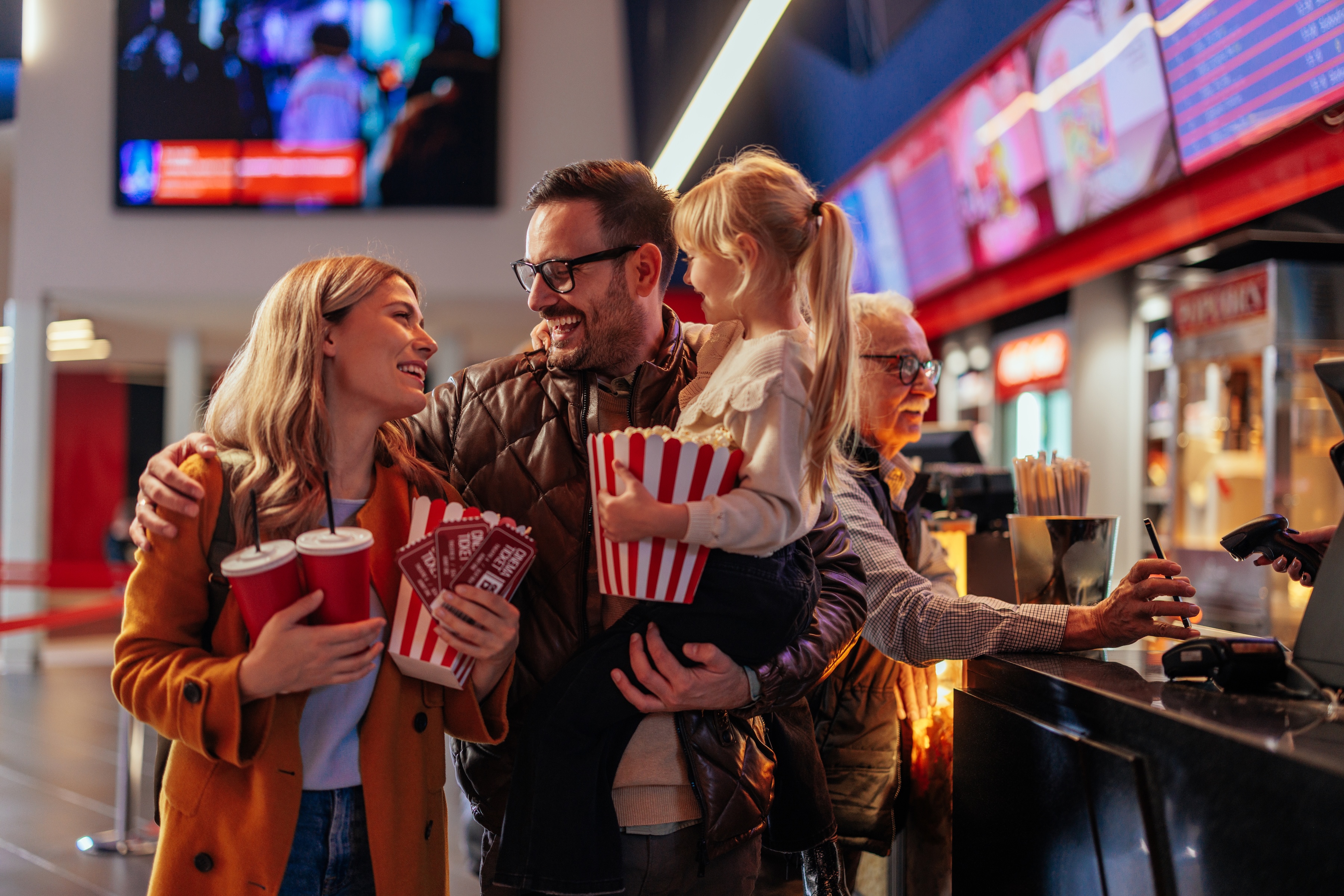 Family at the cinema stock image