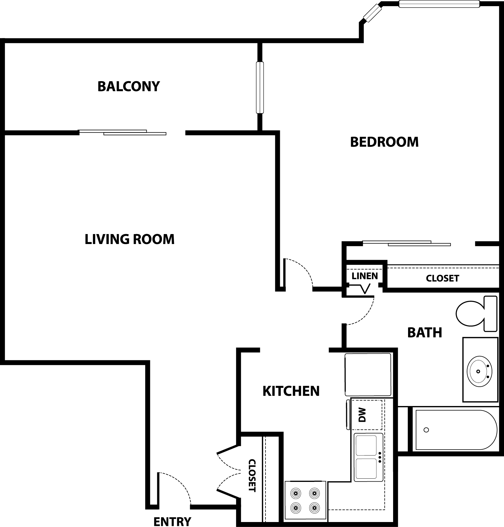 1 Bed 1 Bath Floor Plan Image