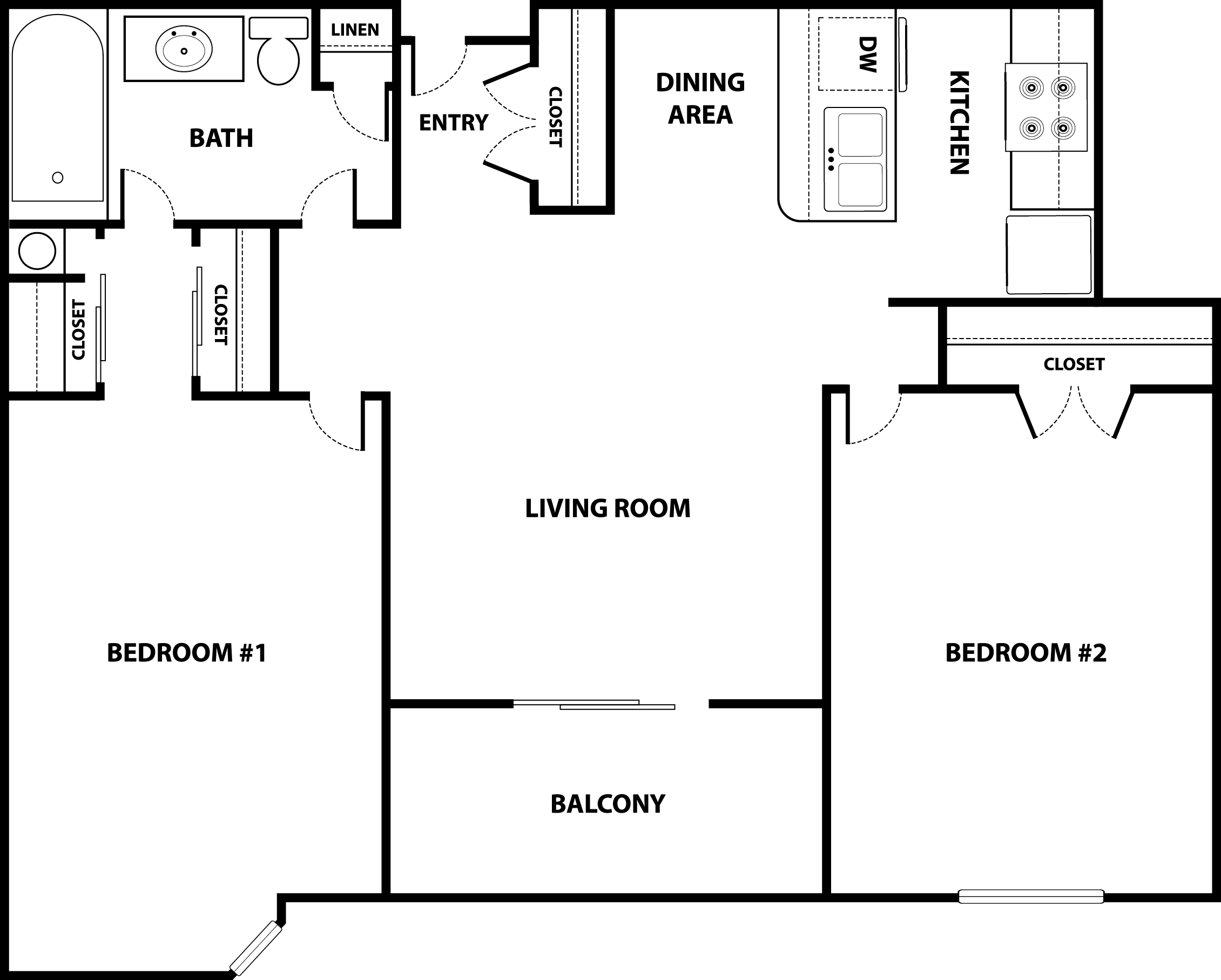 2 Bed 1 Bath Floor Plan Image