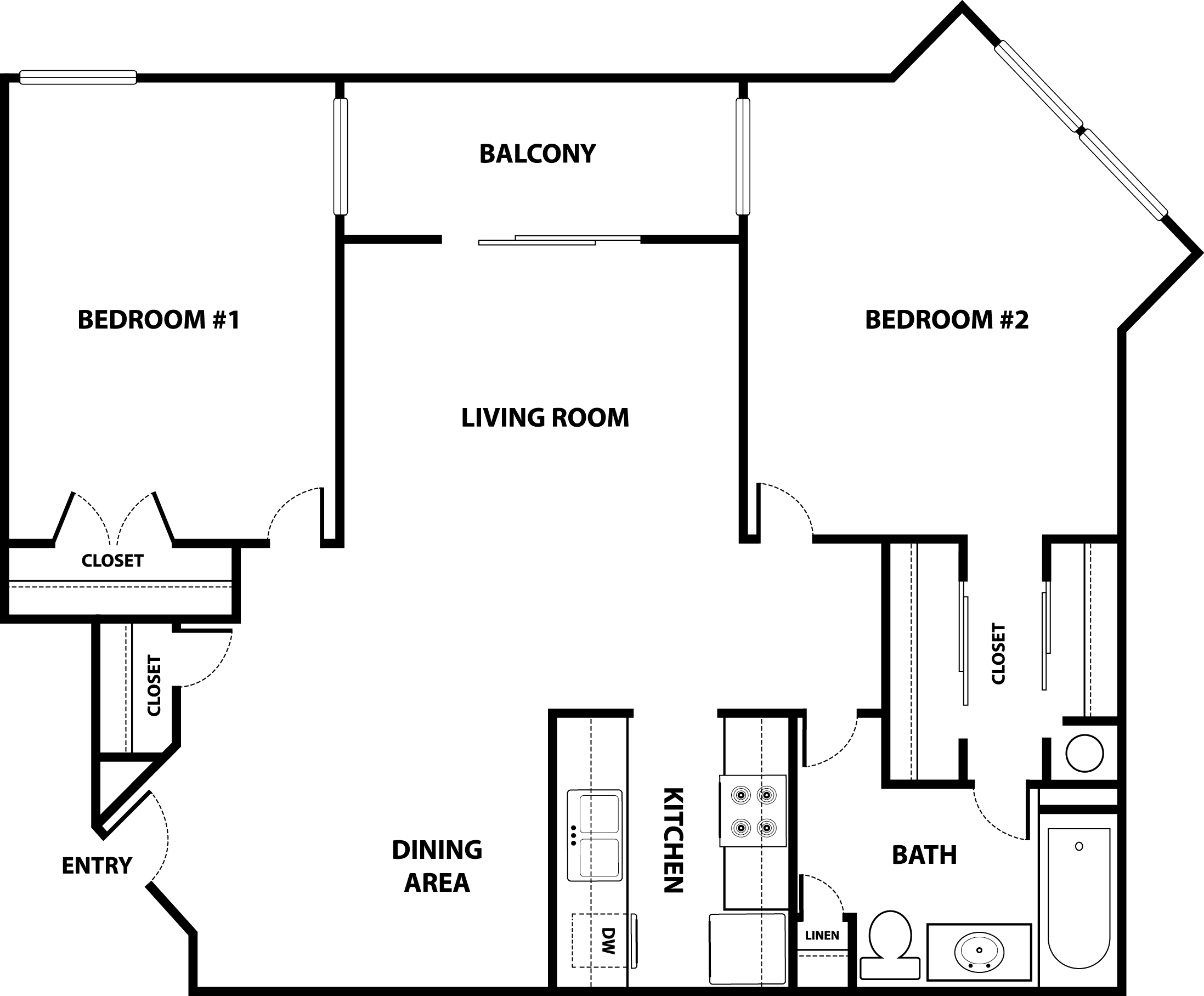 2 Bed 1 Bath Floor Plan Image
