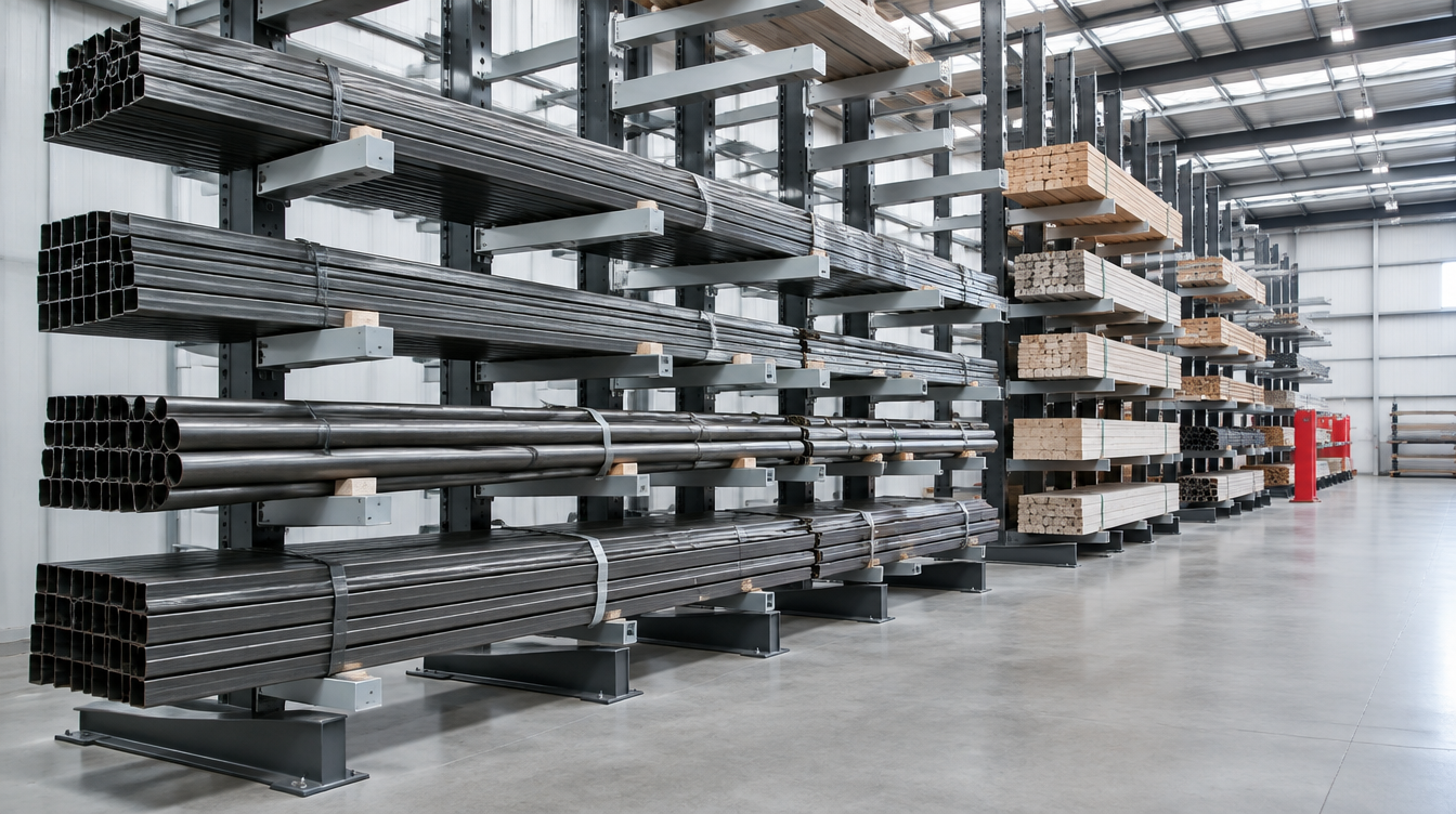 Rayonnage cantilever stockant des charges longues en entrepôt