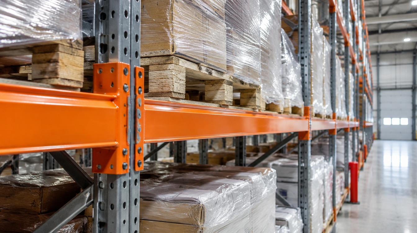 Lisses de rack à palettes chargées de marchandises palettisées
