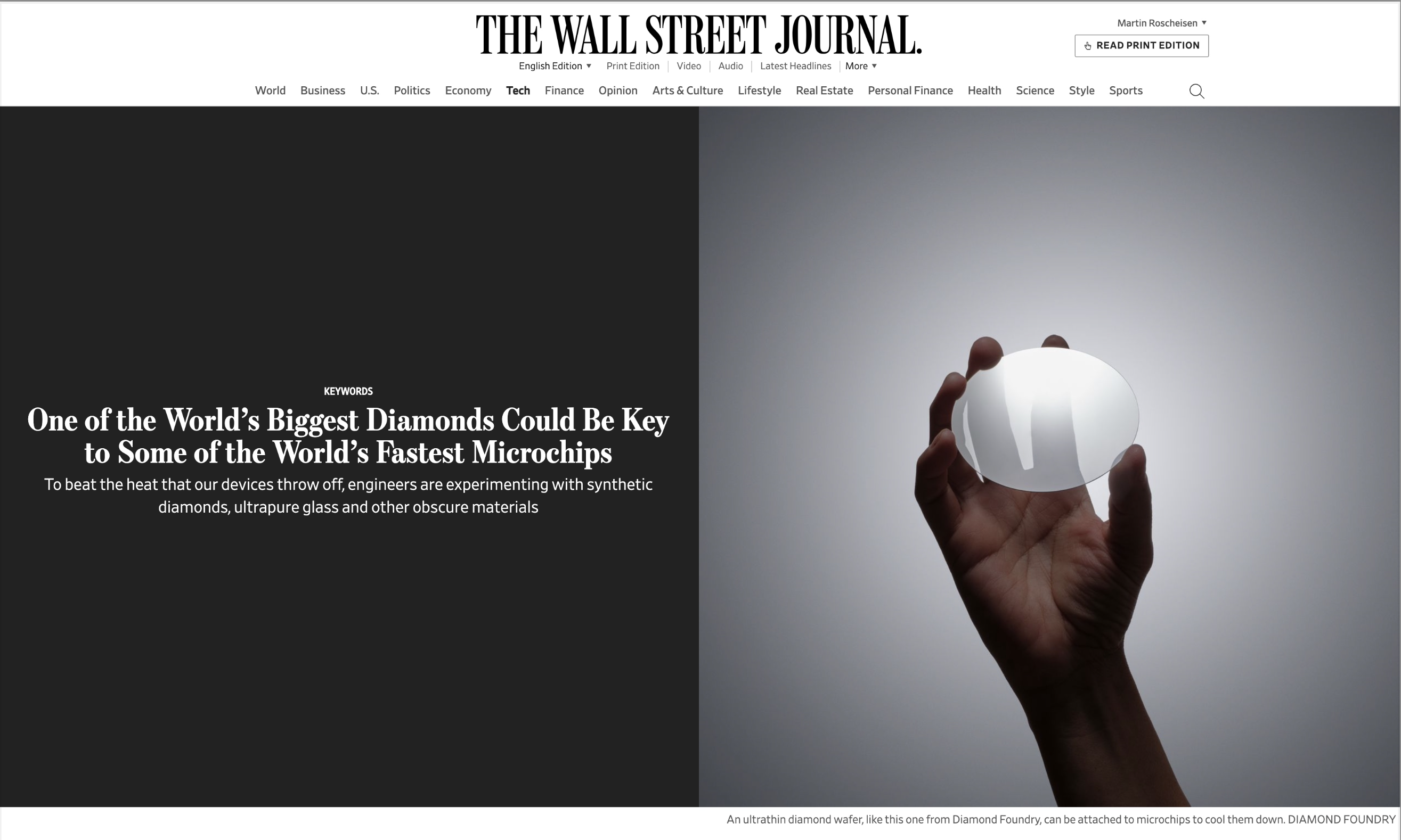 WSJ: Diamond Key to Faster Microchips