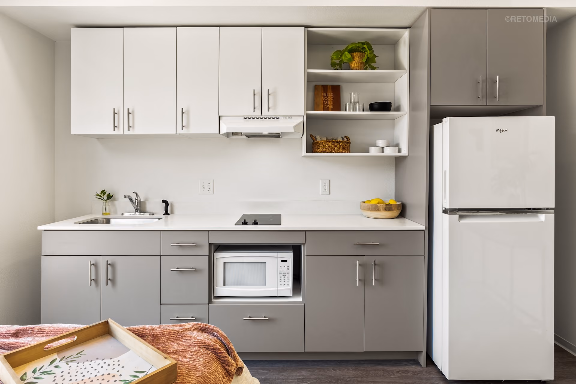 Sleek apartment kitchen setup at Koz on State in Salem, Oregon