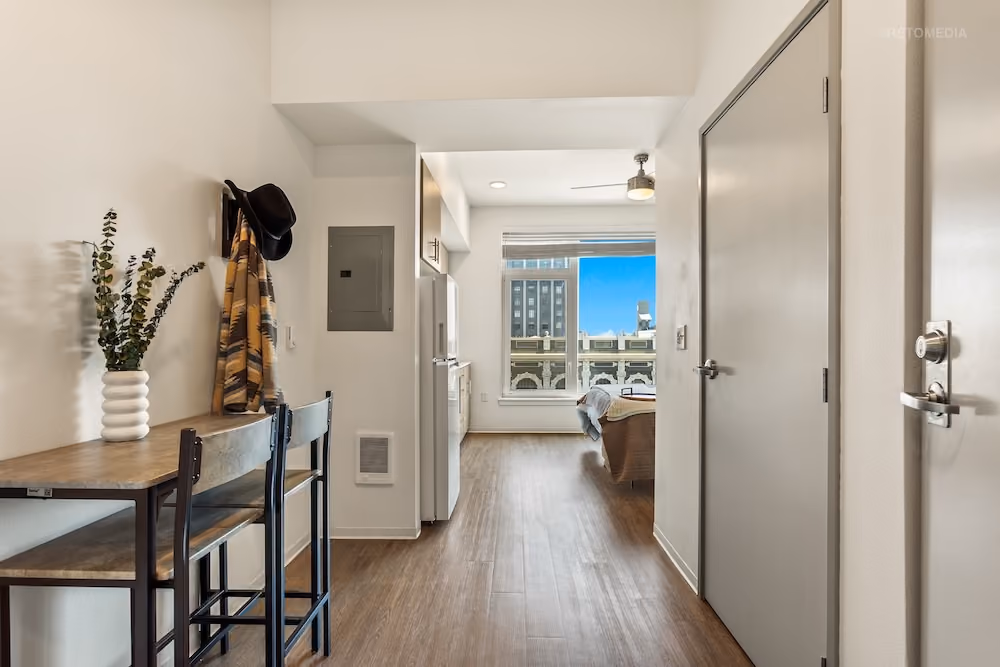 Apartment entry with city view at Koz on State in Salem, Oregon