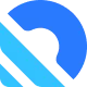 Blue circular arrow icon with two diagonal light blue bars crossing the bottom left corner.