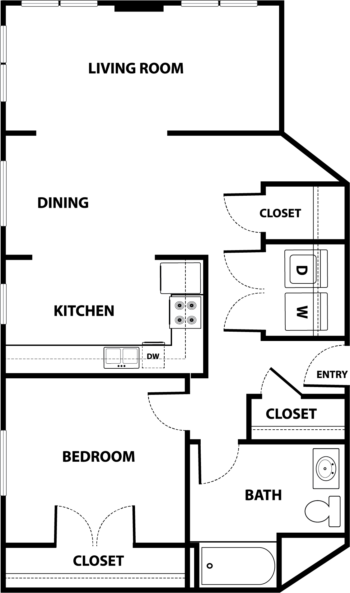 1 Bed 1 Bath Floor Plan Image