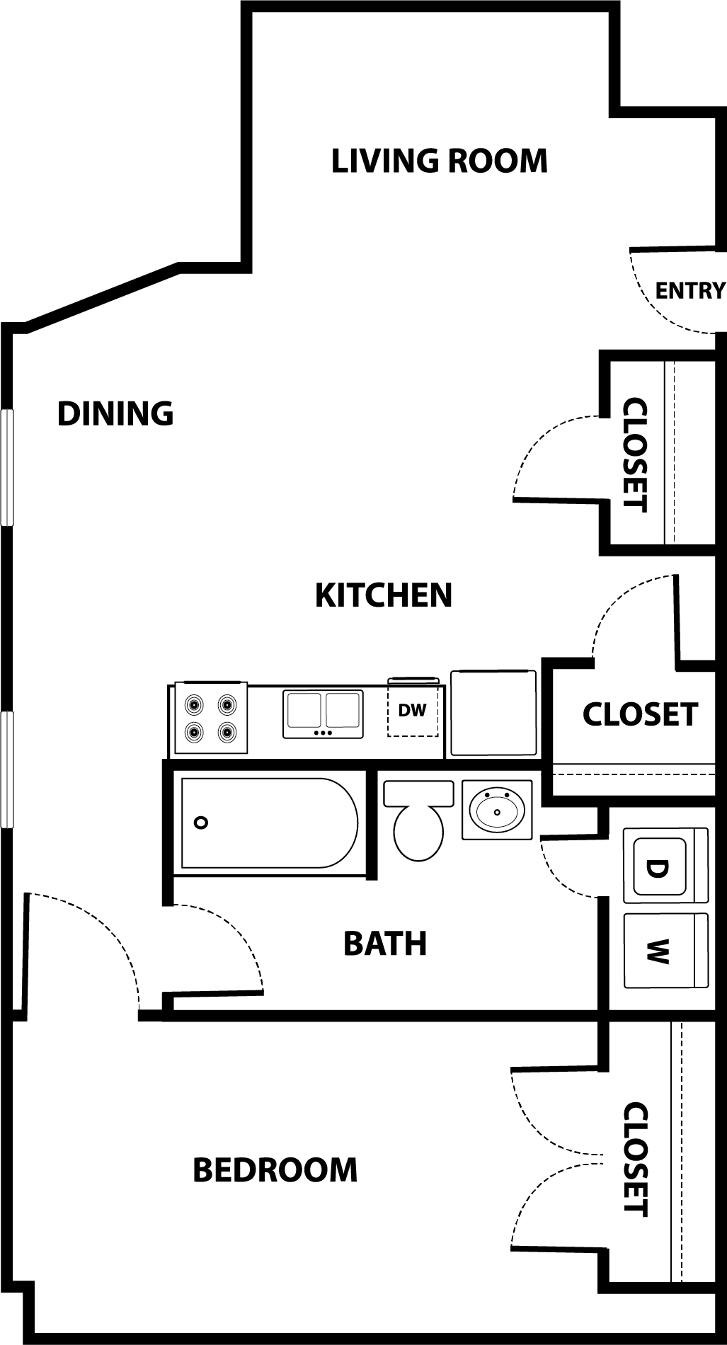 1 Bed 1 Bath Floor Plan Image 