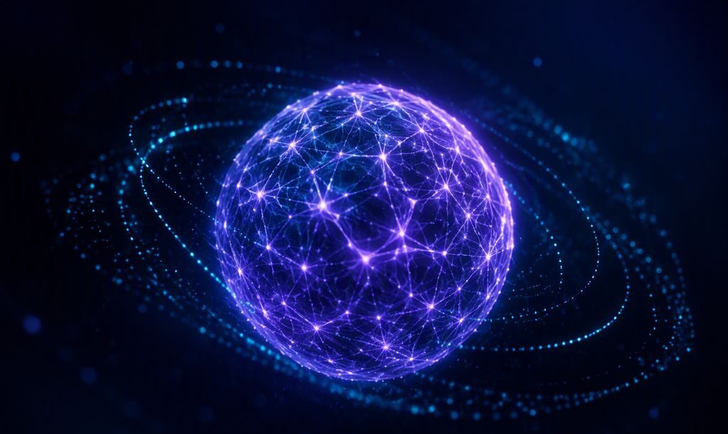 Abstract violet neural lattice representing artificial intelligence