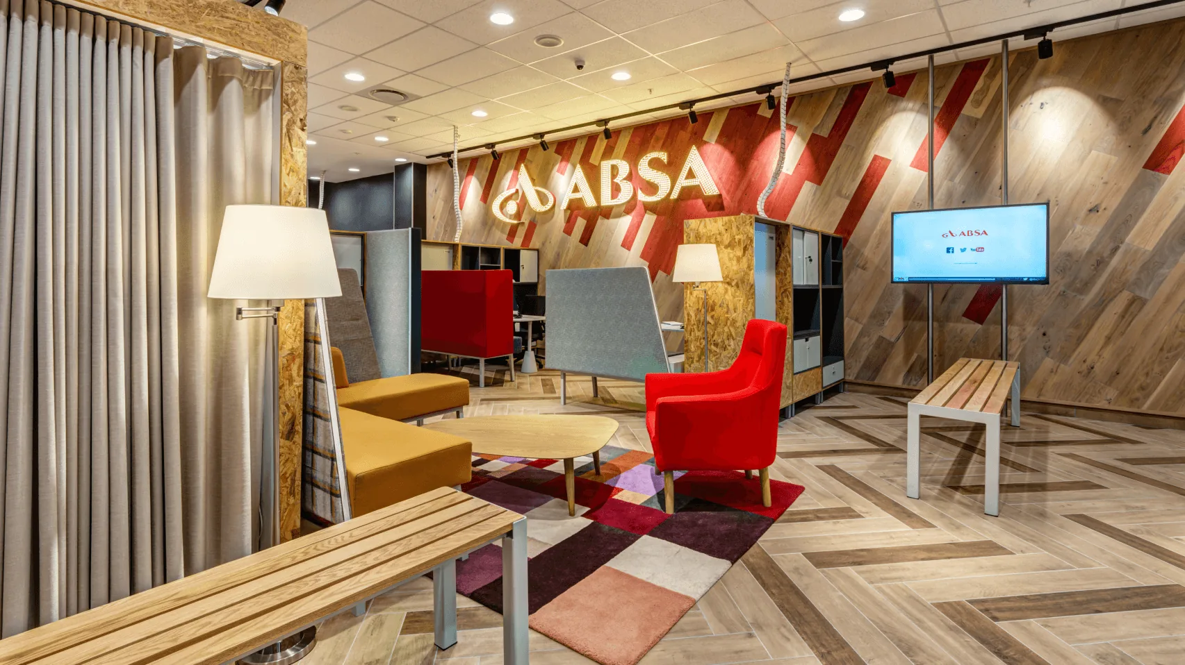 Absa Bank branch interior designed by Design Partnership.