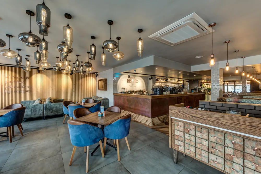 Bistro interior designed by Design Partnership.