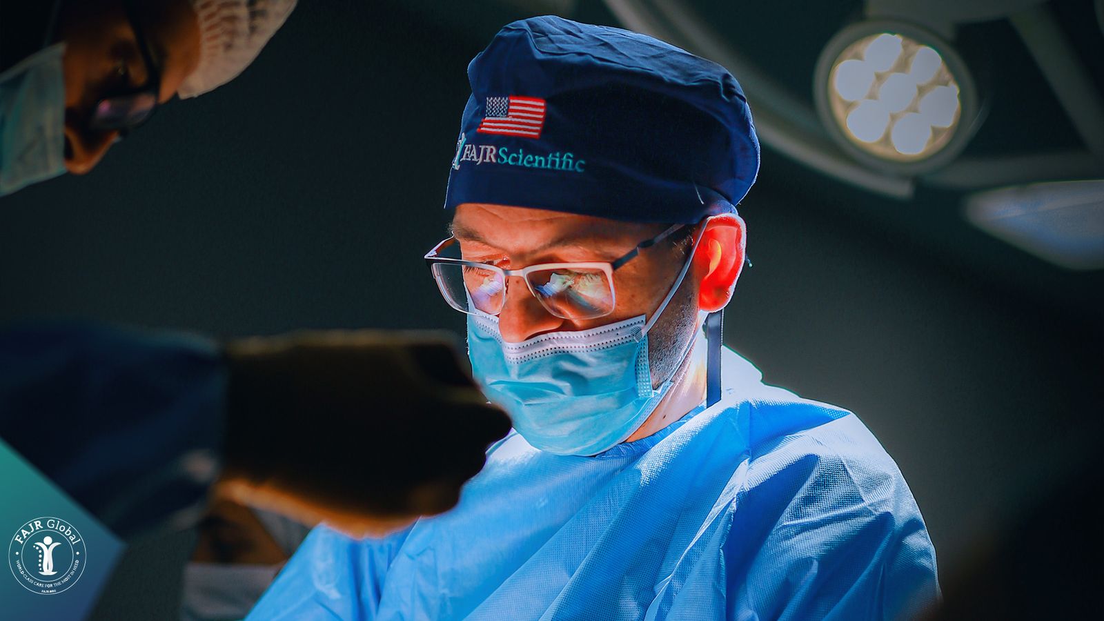 A FAJR surgeon wearing magnifying loupes during an operation