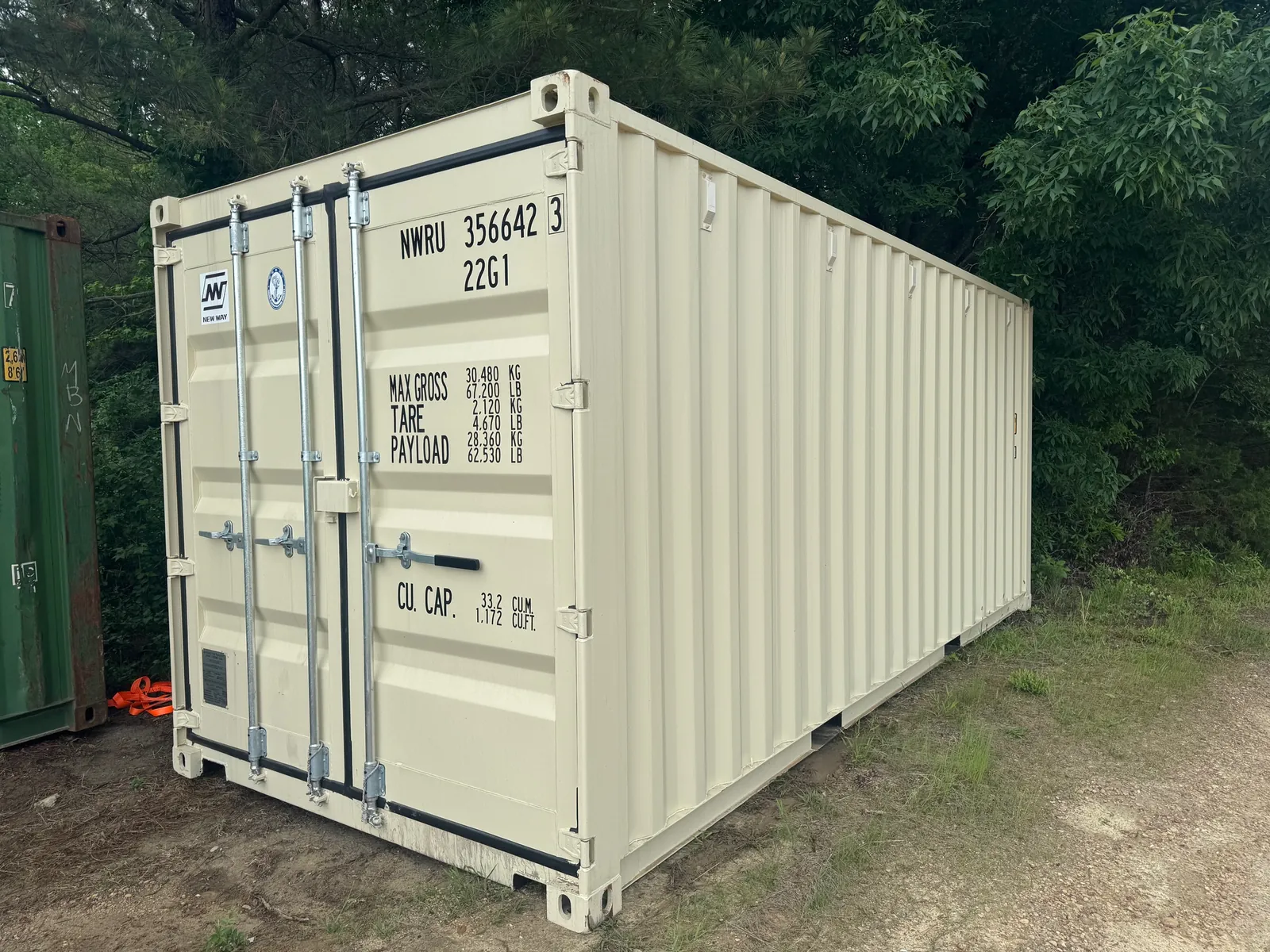 One-trip 20 foot shipping container in the Central Virginia Containers yard